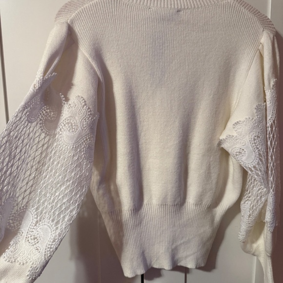 Lulus Dearest Details White Mock Neck Lace Sleeve Sweater - Size M - Picture 5 of 10